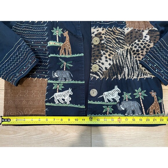 New Direction Safari Patchwork Women Jacket Embroidered African Animals Cotton M - Picture 3 of 9